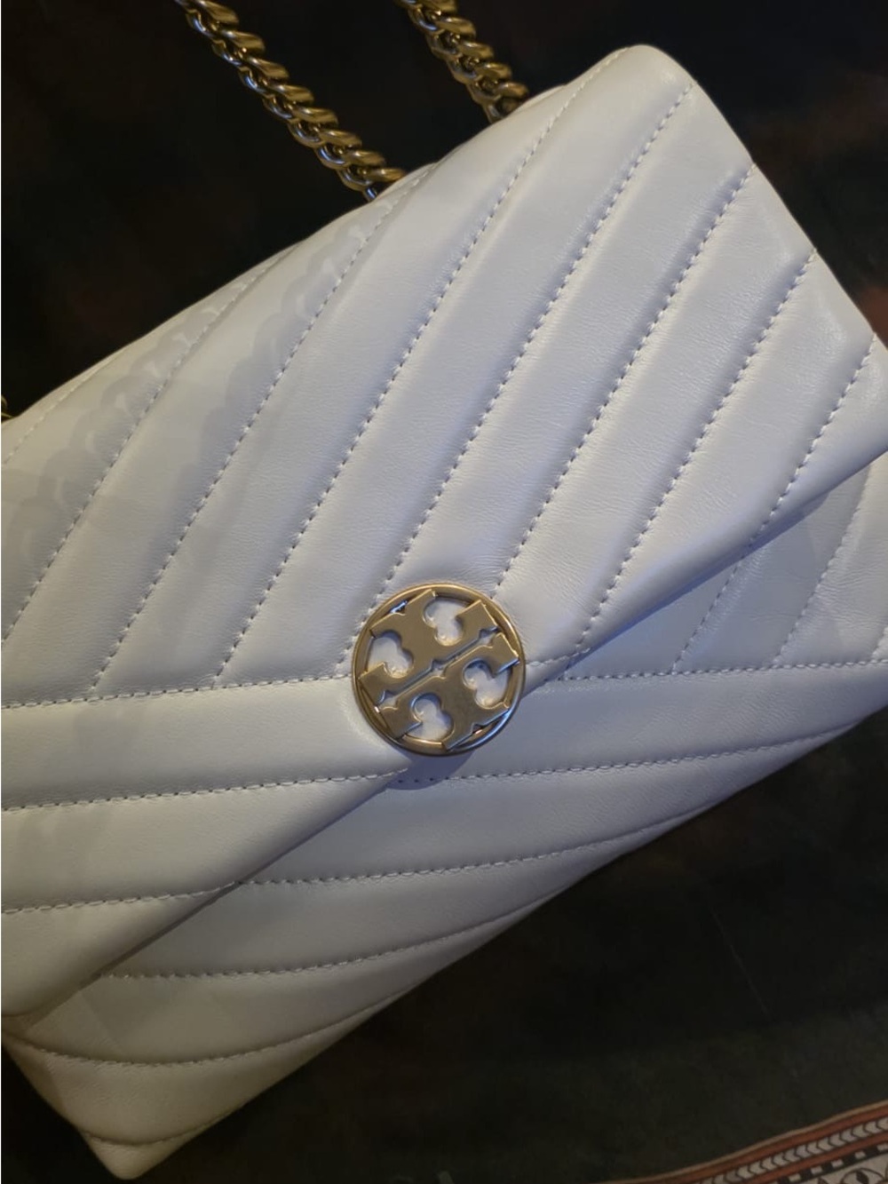 Tory Burch White Quilted Chain-Handle Shoulder Bag with Gold Logo